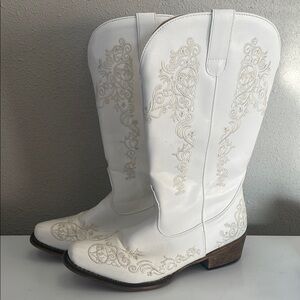 White Embroidered Western Boots